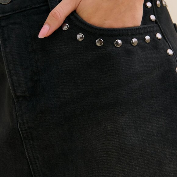 Reformation Hazel Low Rise Denim Mini Skirt Black - Size 29 - Picture 3 of 3